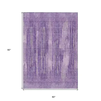 5' X 8' Purple And Ivory Striped Washable Indoor Outdoor Area Rug