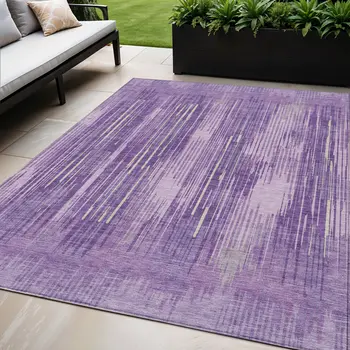 5' X 8' Purple And Ivory Striped Washable Indoor Outdoor Area Rug