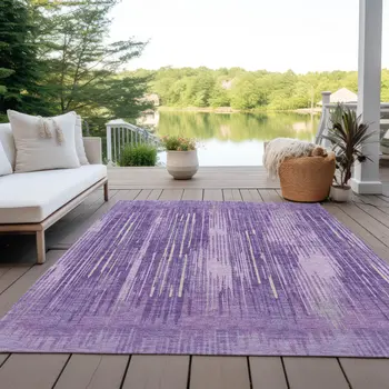 5' X 8' Purple And Ivory Striped Washable Indoor Outdoor Area Rug