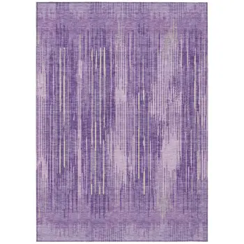 5' X 8' Purple And Ivory Striped Washable Indoor Outdoor Area Rug