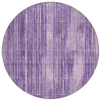 8' Purple And Ivory Round Striped Washable Indoor Outdoor Area Rug