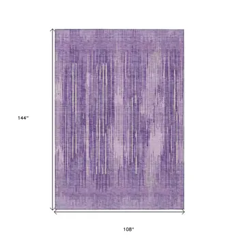 9' X 12' Purple And Ivory Striped Washable Indoor Outdoor Area Rug