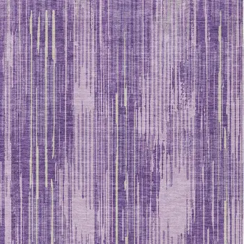 9' X 12' Purple And Ivory Striped Washable Indoor Outdoor Area Rug