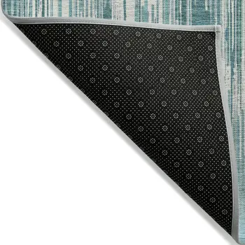5' X 8' Teal Blue And Ivory Striped Washable Indoor Outdoor Area Rug