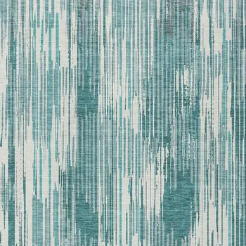 5' X 8' Teal Blue And Ivory Striped Washable Indoor Outdoor Area Rug