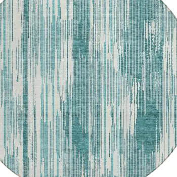 8' Teal Blue And Ivory Round Striped Washable Indoor Outdoor Area Rug