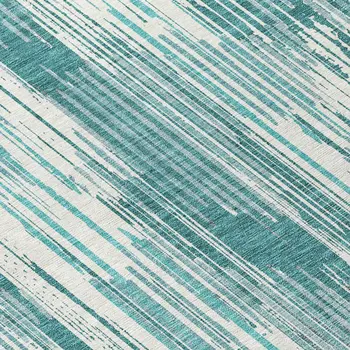 8' Teal Blue And Ivory Round Striped Washable Indoor Outdoor Area Rug