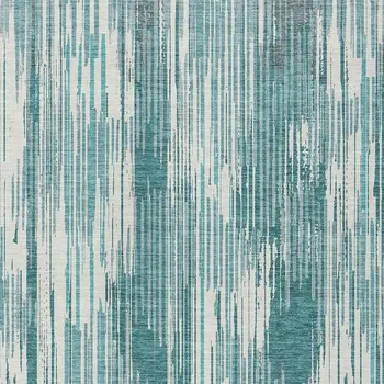 8' X 10' Teal Blue And Ivory Striped Washable Indoor Outdoor Area Rug