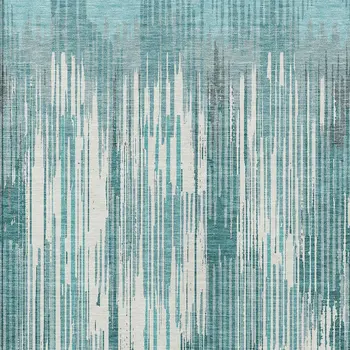 9' X 12' Teal Blue And Ivory Striped Washable Indoor Outdoor Area Rug