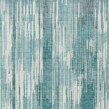 10' X 14' Teal Blue And Ivory Striped Washable Indoor Outdoor Area Rug