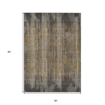 3' X 5' Taupe Gray And Ivory Striped Washable Indoor Outdoor Area Rug