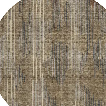 8' Taupe Gray And Ivory Round Striped Washable Indoor Outdoor Area Rug