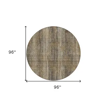 8' Taupe Gray And Ivory Round Striped Washable Indoor Outdoor Area Rug