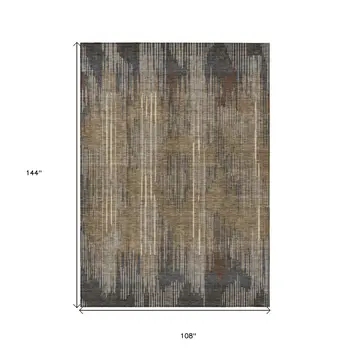 9' X 12' Taupe Gray And Ivory Striped Washable Indoor Outdoor Area Rug