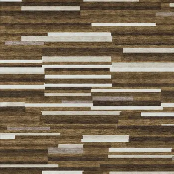 3' X 5' Brown And Ivory Striped Washable Indoor Outdoor Area Rug