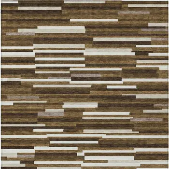 5' X 8' Brown And Ivory Striped Washable Indoor Outdoor Area Rug