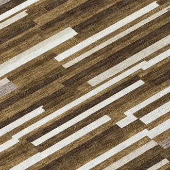 8' Brown And Ivory Round Striped Washable Indoor Outdoor Area Rug