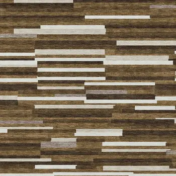 8' X 10' Brown And Ivory Striped Washable Indoor Outdoor Area Rug