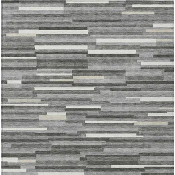 3' X 5' Gray And Ivory Striped Washable Indoor Outdoor Area Rug