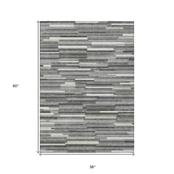 3' X 5' Gray And Ivory Striped Washable Indoor Outdoor Area Rug