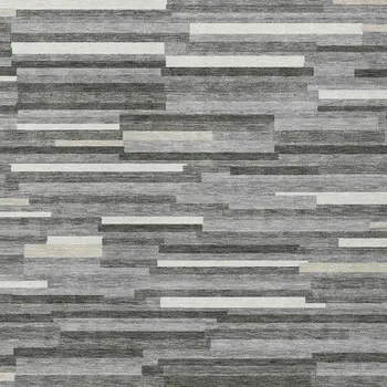 3' X 5' Gray And Ivory Striped Washable Indoor Outdoor Area Rug