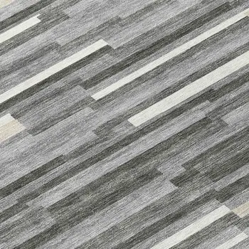 3' X 5' Gray And Ivory Striped Washable Indoor Outdoor Area Rug