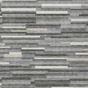 5' X 8' Gray And Ivory Striped Washable Indoor Outdoor Area Rug