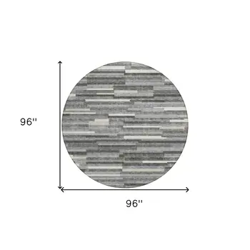 8' Gray And Ivory Round Striped Washable Indoor Outdoor Area Rug
