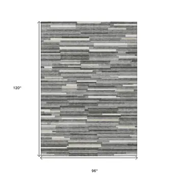 8' X 10' Gray And Ivory Striped Washable Indoor Outdoor Area Rug
