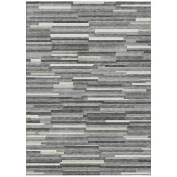 8' X 10' Gray And Ivory Striped Washable Indoor Outdoor Area Rug