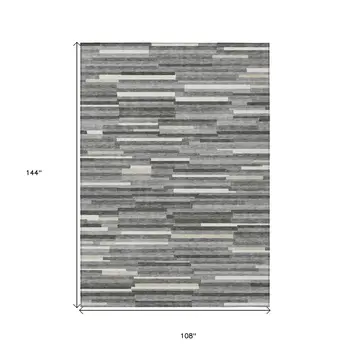9' X 12' Gray And Ivory Striped Washable Indoor Outdoor Area Rug
