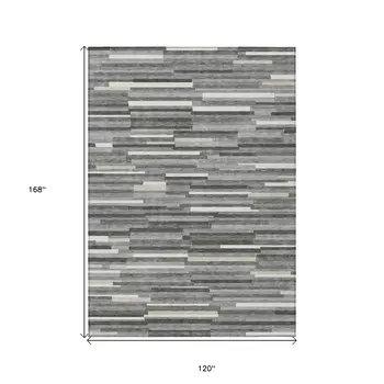10' X 14' Gray And Ivory Striped Washable Indoor Outdoor Area Rug