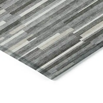 10' X 14' Gray And Ivory Striped Washable Indoor Outdoor Area Rug