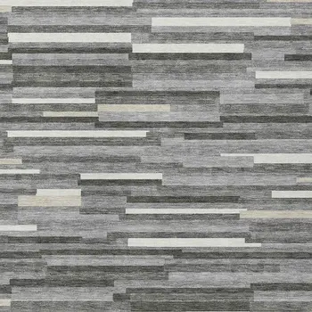 10' X 14' Gray And Ivory Striped Washable Indoor Outdoor Area Rug