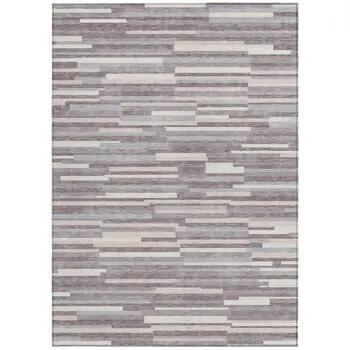 5' X 8' Lavender Gray And Ivory Striped Washable Indoor Outdoor Area Rug
