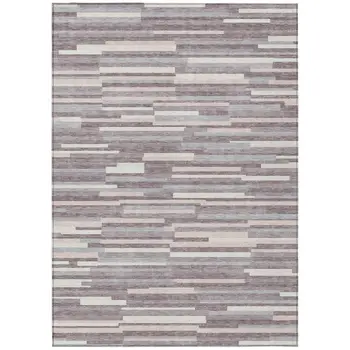 5' X 8' Lavender Gray And Ivory Striped Washable Indoor Outdoor Area Rug