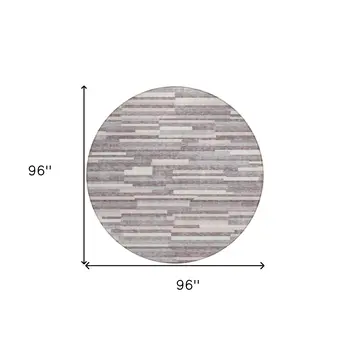 8' Lavender Gray And Ivory Round Striped Washable Indoor Outdoor Area Rug