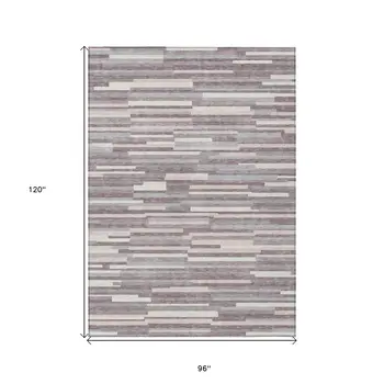 8' X 10' Lavender Gray And Ivory Striped Washable Indoor Outdoor Area Rug