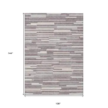 9' X 12' Lavender Gray And Ivory Striped Washable Indoor Outdoor Area Rug