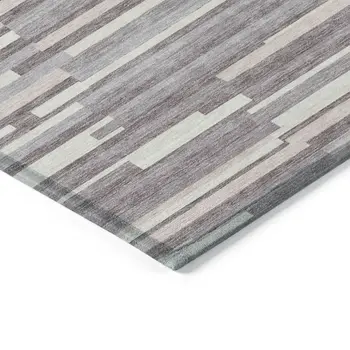 9' X 12' Lavender Gray And Ivory Striped Washable Indoor Outdoor Area Rug
