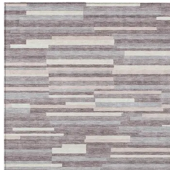 9' X 12' Lavender Gray And Ivory Striped Washable Indoor Outdoor Area Rug