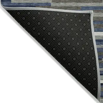 8' X 10' Navy Blue Gray And Ivory Striped Washable Indoor Outdoor Area Rug