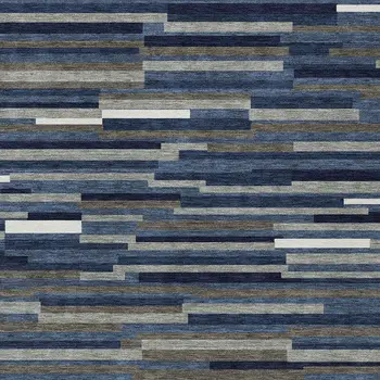 10' X 14' Navy Blue Striped Washable Indoor Outdoor Area Rug