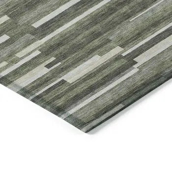 3' X 5' Olive Green Gray And Ivory Striped Washable Indoor Outdoor Area Rug