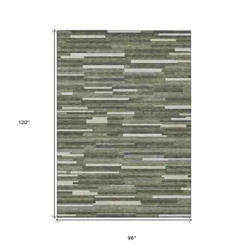 8' X 10' Olive Green Gray And Ivory Striped Washable Indoor Outdoor Area Rug