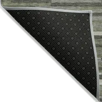 8' X 10' Olive Green Gray And Ivory Striped Washable Indoor Outdoor Area Rug
