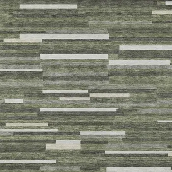 8' X 10' Olive Green Gray And Ivory Striped Washable Indoor Outdoor Area Rug