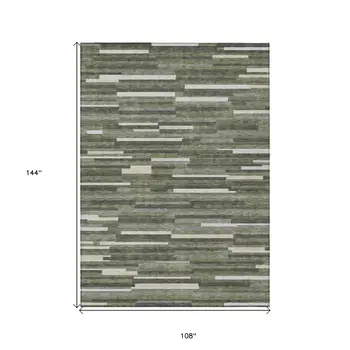9' X 12' Olive Green Gray And Ivory Striped Washable Indoor Outdoor Area Rug