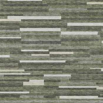 9' X 12' Olive Green Gray And Ivory Striped Washable Indoor Outdoor Area Rug
