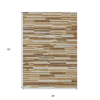 3' X 5' Brown Gray And Ivory Striped Washable Indoor Outdoor Area Rug